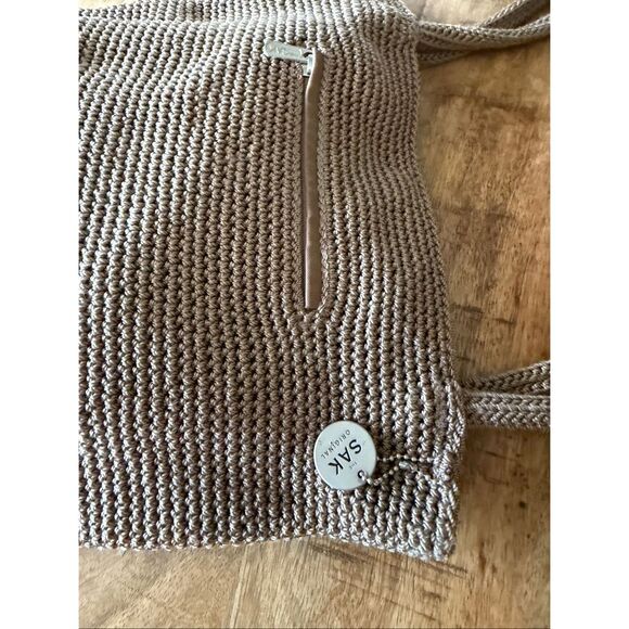 The Sak Crochet Shoulder Bag Taupe Woven Boho Casual Everyday Purse - Picture 4 of 10